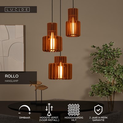 Lucide ROLLO - Hanglamp - 3xE27 - Terracotta